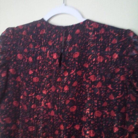 Express Blouse Shirt Women S 1/2 Gathered Sleeves Lined Pattern Red Black - Picture 12 of 15